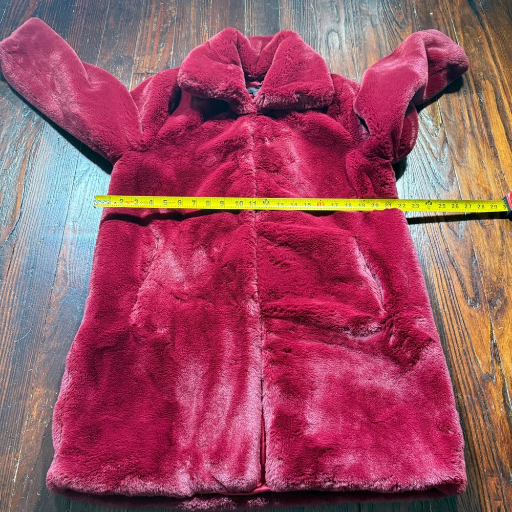 Christian Siriano Faux Fur Coat Women Medium Burgundy Red Plush Luxury Jacket - Picture 5 of 9